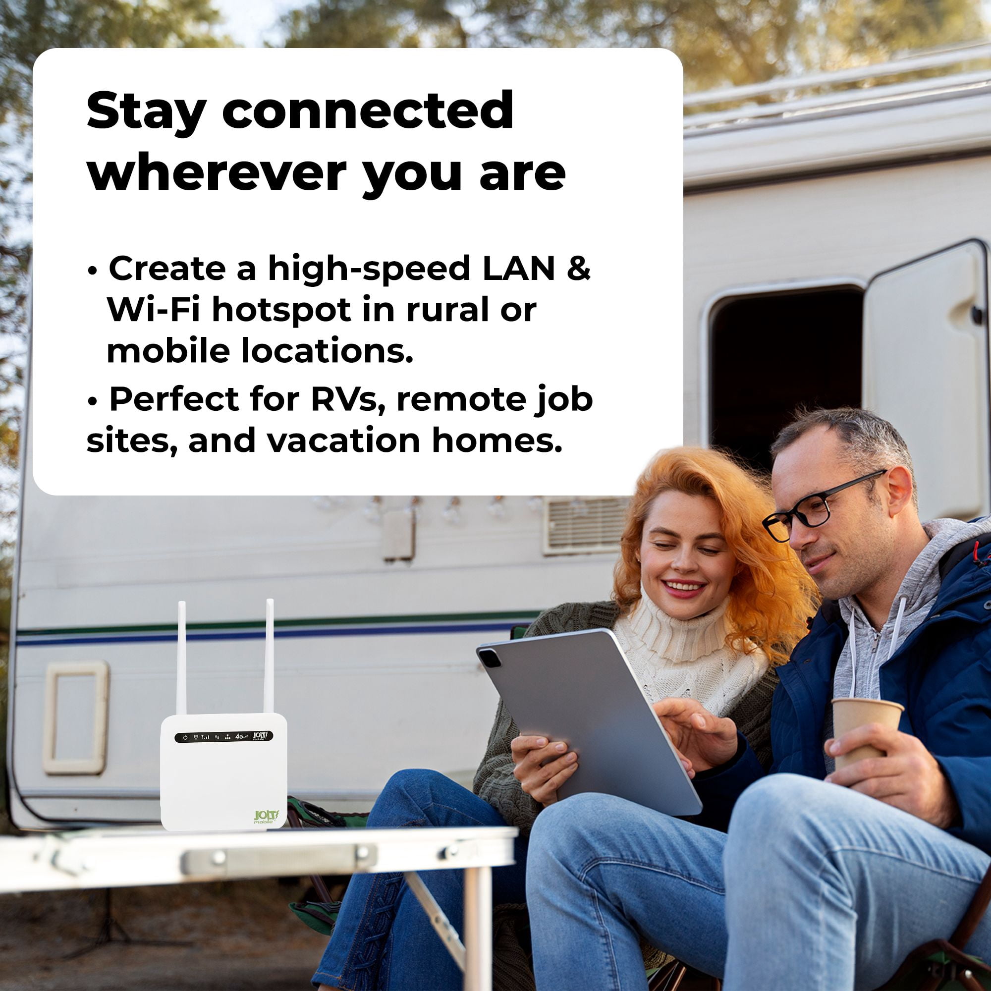 Jolt Mobile 4G LTE WiFi Router Modem Combo | Wireless Home Internet Box & Mobile Hotspot Device | High-Speed WiFi for Home, Office, RV, Travel