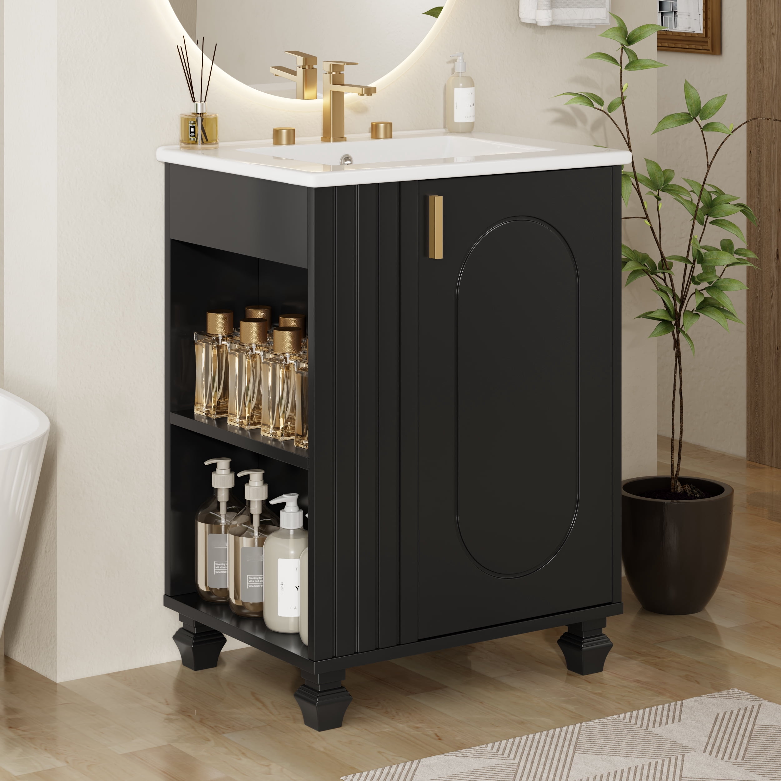 Harper & Bright Designs 24" Small Bathroom Vanity Sink Combo, Bathroom storage Cabinet with Door Shelf, Single Sink Bathroom Vanity for Small Space, Black