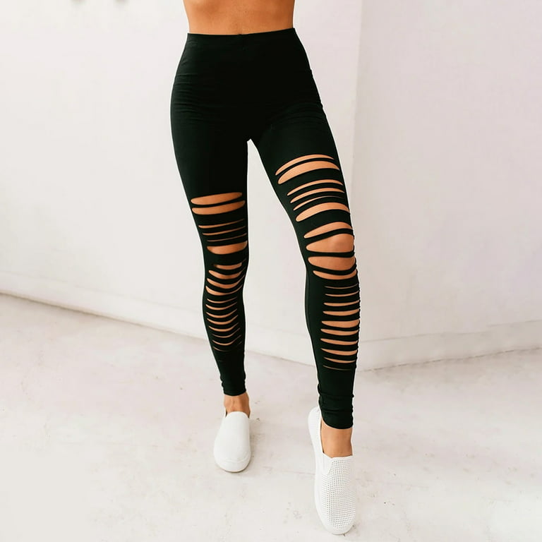 Pgeraug Leggings for Women Wowens Sports Slim Stretch Yoga Hole Leggings  High Waist Outer Wear Pants for Women Black M 