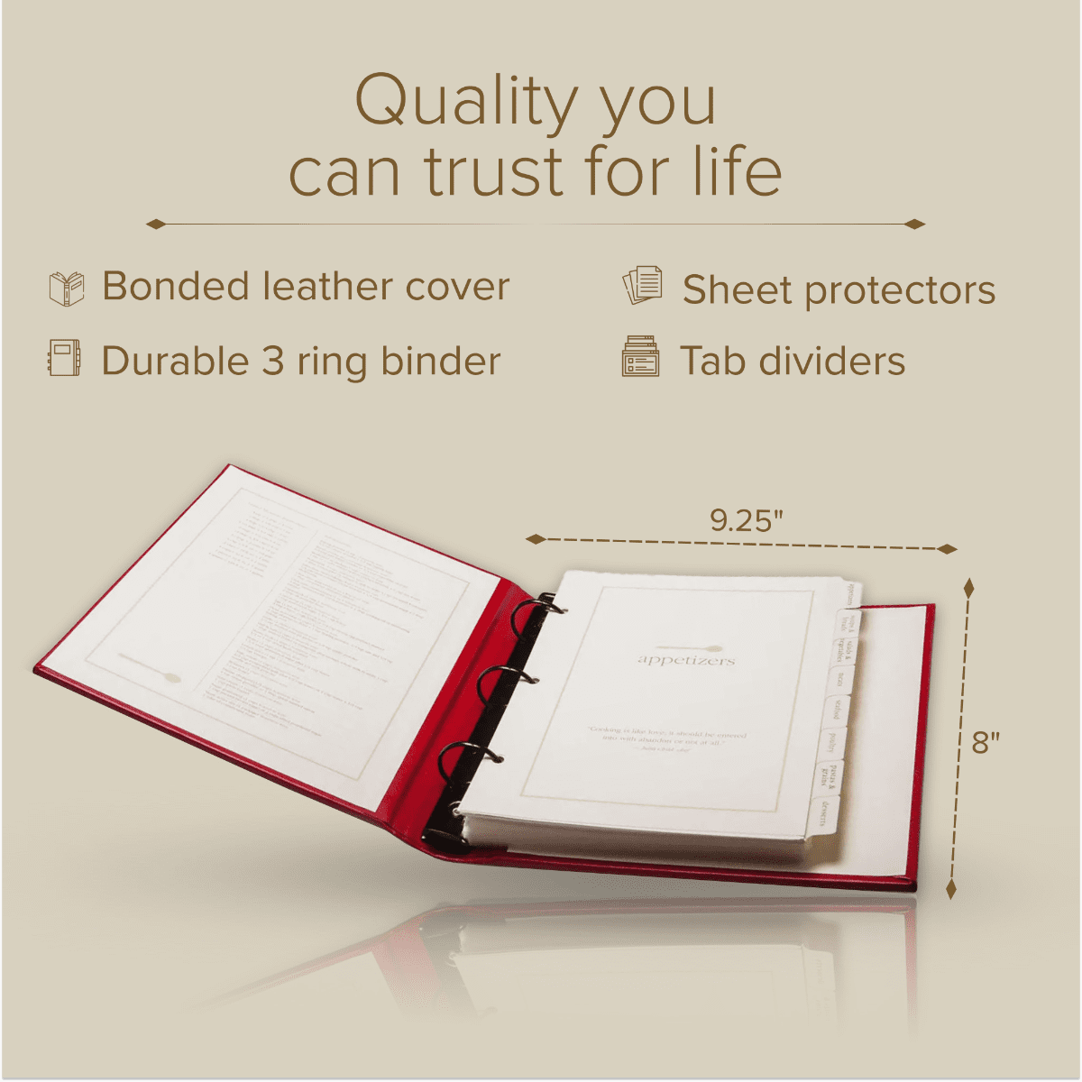 Gallery Leather  Recipe Organizer - Camden Red - 9.25" x 8"