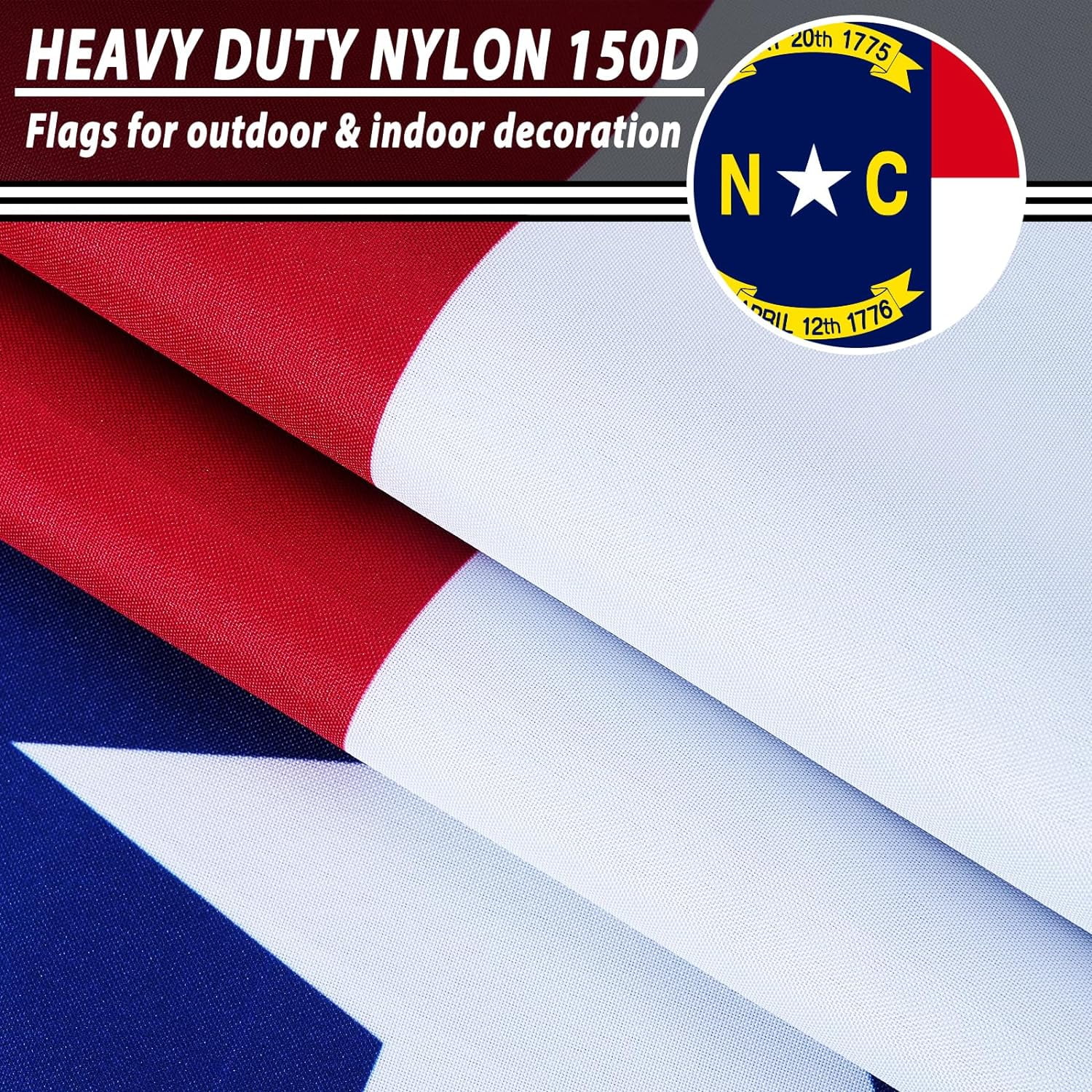 FLAGWIN North Carolina Flag 3x5 FT - 3 Ply Double Sided Polyester North Carolina State Flag with Brass Grommets - Vivid Color and Fade Proof State of NC Flag 3x5 Outdoor