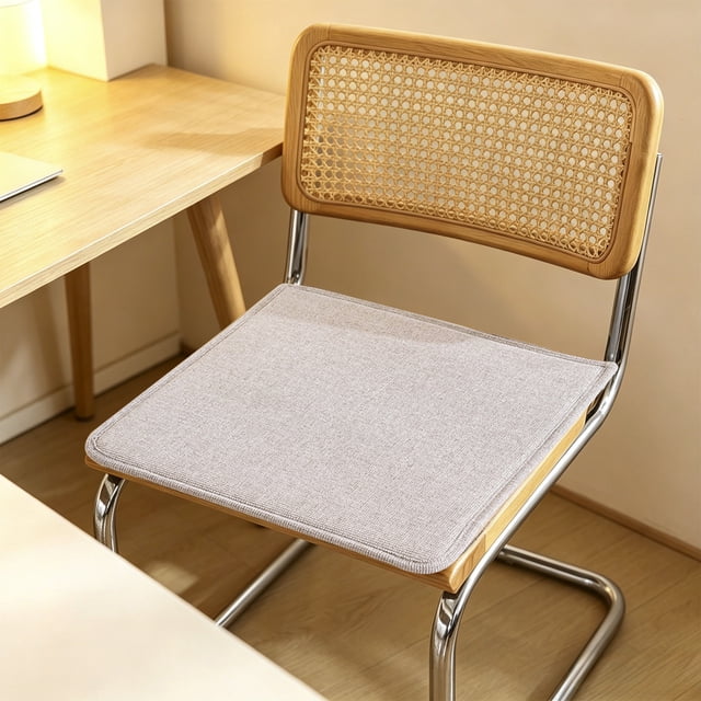 Dining Chair Cushion 40x40 cm, Cotton Linen Fabric, Multicolor, Non-Slip Bottom, Removable Washable Cover, with Secure Straps for Indoor Seating