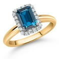 thumbnail image 2 of Gem Stone King 1.30 Ct London Blue Topaz G/H Lab Grown Diamond 10K Yellow and White Gold Halo Engagement Ring (Size 8), 2 of 4