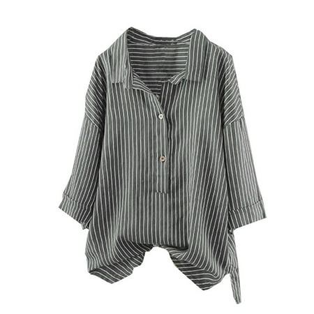 

Ziloco Long Sleeve V-Neck Blouses & Shirts Oversized White Button Down Shirt Women Women Cotton And Linen Button Up Pullover Striped Top T Shirt Tunic Blouse White Corset Top