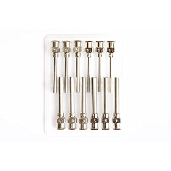 12 Pack - Dispensing Needle 1" - All Metal, Stainless Steel Blunt Tip Luer Lock 8, 10, 12, 14 Gauge (All Sizes)