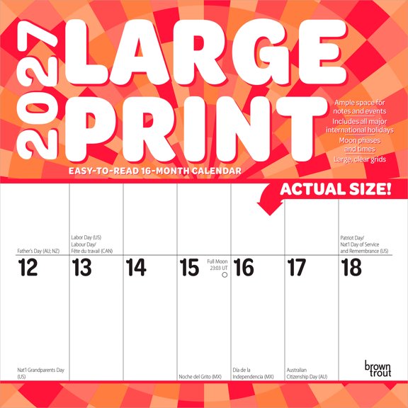 Large Print | 2027 12x24" (Hanging) Wall Calendar | Matte Paper | Plastic-Free