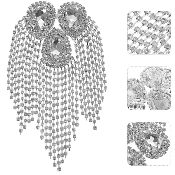 NIAIZEK Decorative Tassel Epaulettes Shoulder Pads with Chain Crystal Water Drop Rhinestones, Large Alloy Patches for Clothing, Shoes, Handbag , 2pcs