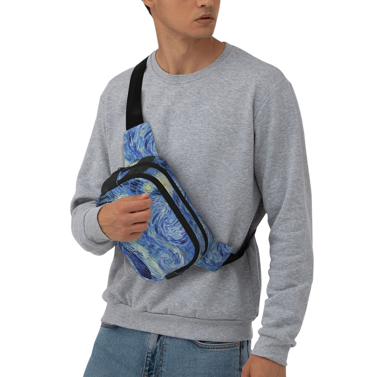 Picia The Starry Night Print Square Double-Layer Waist Bag Mini Adjustable Waist Belt Bag Exercise Running Travel Hiking