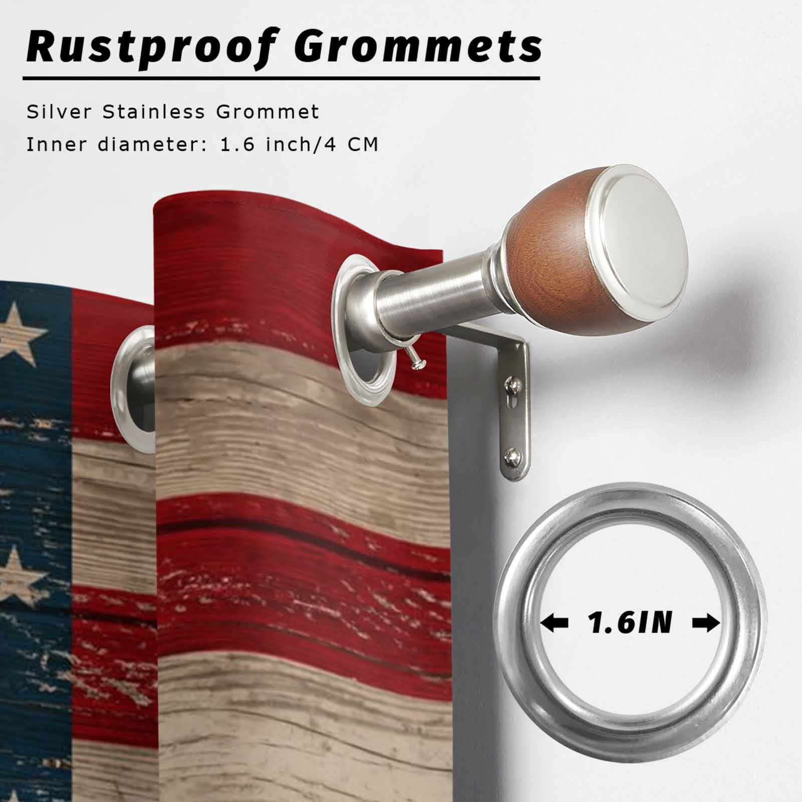 Independence Day Outdoor Curtains for Patio, Patriotic Red Blue American Flag Retro Wood Grain Waterproof Outside Curtains Privacy Blackout Curtain for Porch Pergola Cabana, 2 Panel 54W x 108L Inch