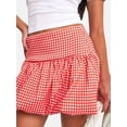 thumbnail image 2 of Women'S Gingham Bubble Mini Skirts - Bow- Cute Holiday Short Skorts Red S, 2 of 6