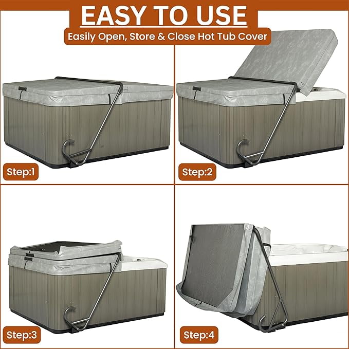 Outdoor Solutions Inc. Lazy Lifter® Heavy-Duty Hot Tub Cover Lifter, Spa Cover Lift for 6'-8' Hot Tubs, Extra Large Footplate for Stability That Fits Under The Tub