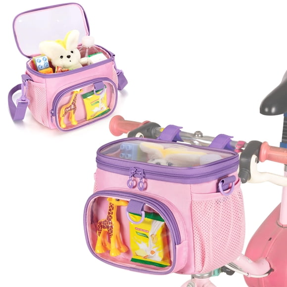 Cesta de bicicleta GRAOSO Front Kids de nailon rosa, 21 x 11 x 16 cm