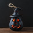 thumbnail image 4 of 3 Pack Halloween LED Pumpkin Lights Portable with Witch's Hat Ghost Face Flickering for Party Decor, 4 of 5