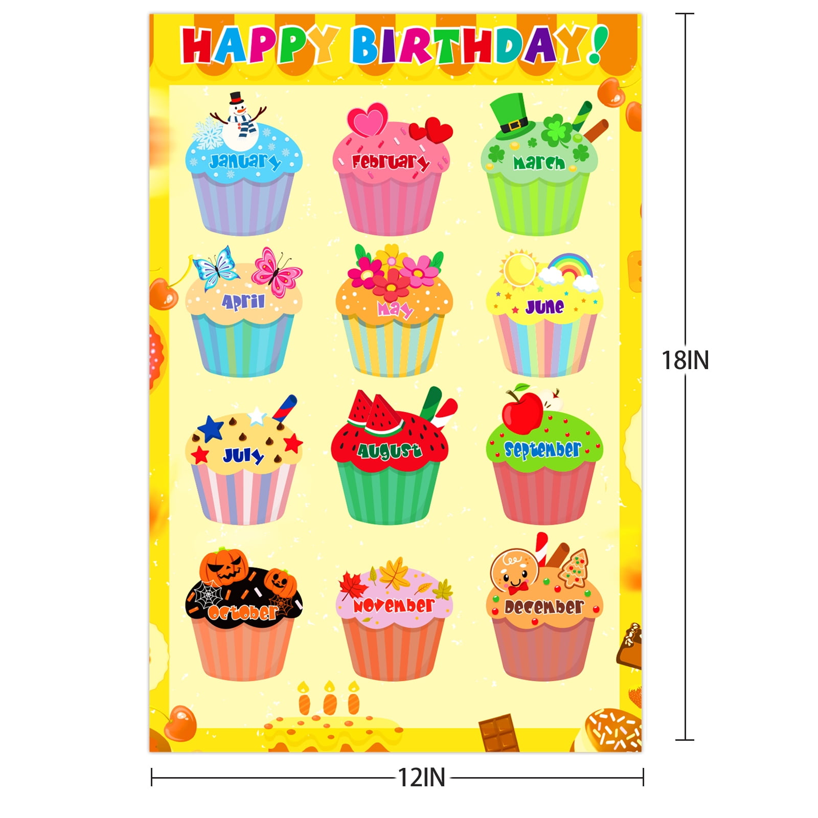 Happy Birthday Pocket Chart Cupcake Cutouts for Student Names Teaching Resource 