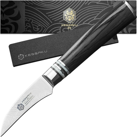 Kessaku Bird's Beak Tourne Paring Knife - 2.75 inch - Ronin Series - Razor Sharp Kitchen Knife - Forged 7Cr17MoV High Carbon Stainless Steel - Wood Handle with Blade Guard