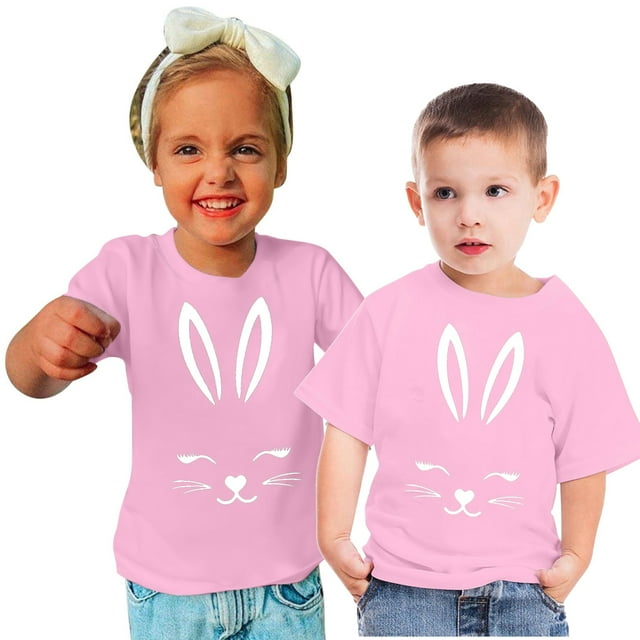 Jamicy Hauts à Manches Courtes pour Enfants Mode Été Pâques Haut Garçons et Filles Imprimé Décontracté Col Rond Manches Courtes Hauts