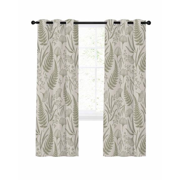 Botanical Green Blackout Curtains, Light Blocking Print Window Curtains, Farmhouse Vintage Country Plant on Linen Thermal Insulated Window Drapes for Living Room 2 Panels, 55"W x 39"L