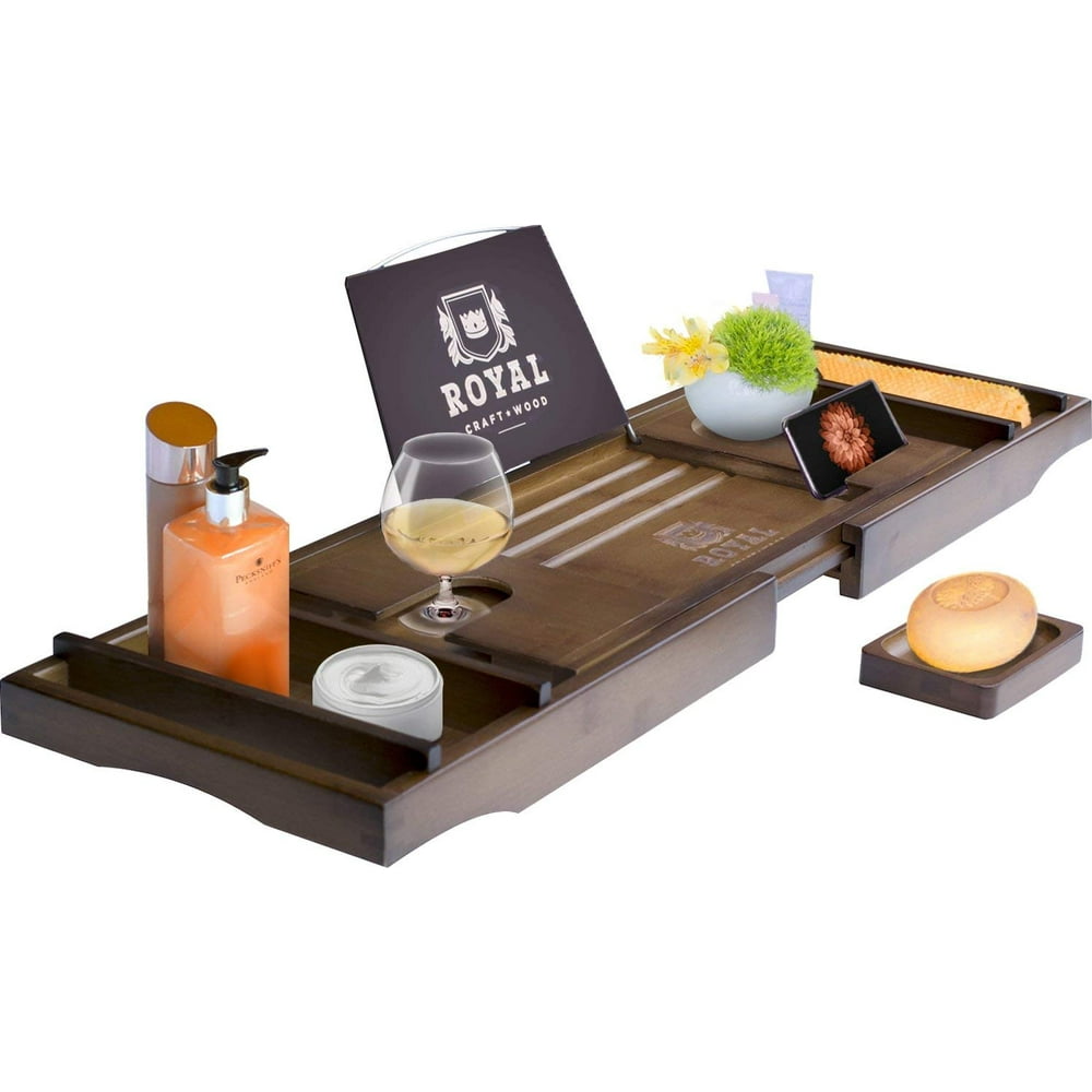 Natural Bamboo Luxury Bathtub Caddy Tray Organizer for Bath Products Water Resistant Walmart