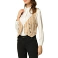 thumbnail image 4 of MODA NOVA Juniors Plaid Double Breasted Cinched Waist Racerback Suit Vest Khaki XS, 4 of 5