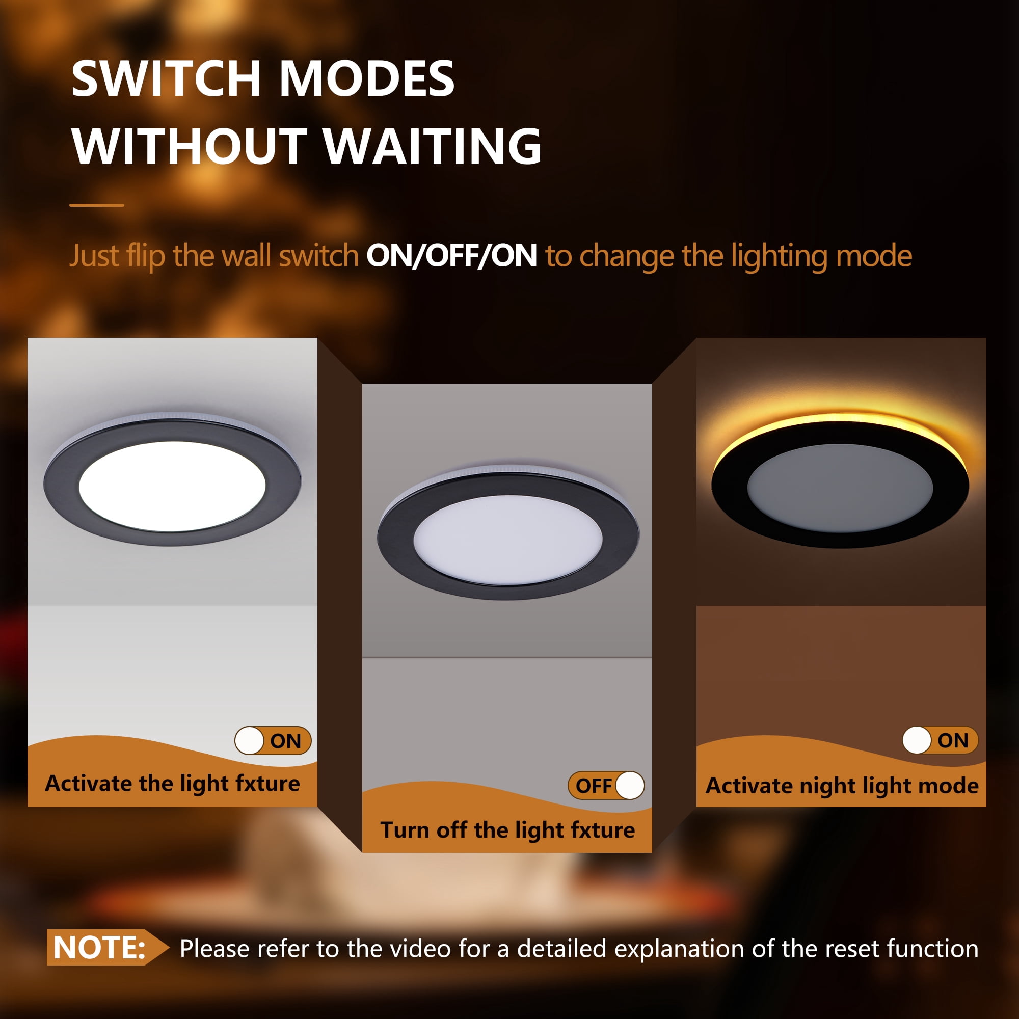 Miniyam 6 Pack 6" Black LED Recessed Light with Night Light, Dimmable, 2000K-5000K 6CCT, 1200LM 12W, Canless for Bedroom/Living Room/Kitchen