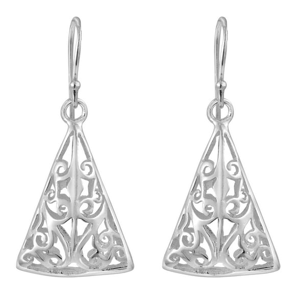 AeraVida Boho Filigree Detailed Pyramid Sterling Silver Dangle Earrings