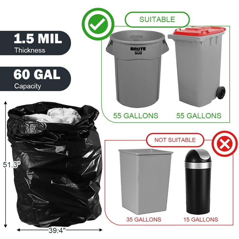 Alpacasso 55 Gallon Trash Bags, Heavy Duty Outdoor Garbage Bags (50 Count) for Commercial, Lawn and Leaf ,1.5 Mil