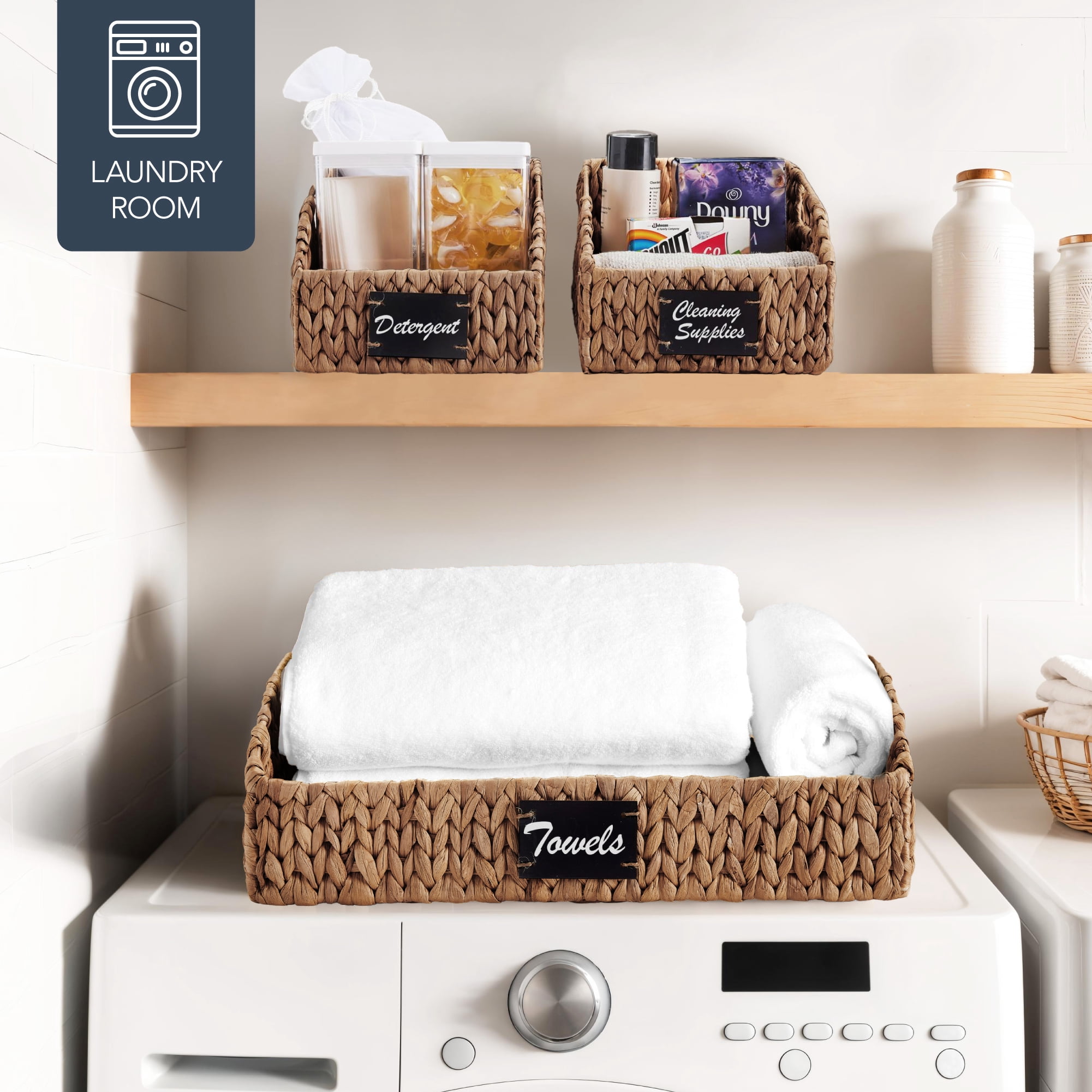 Best Choice Products Water Hyacinth Pantry Storage Baskets, Wicker Baskets w/ Built-in Handles - Chestnut