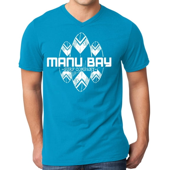 Mens Manu Bay Surf Company WHITE SURFBOARDS Surfer T-shirt, Medium Light Turquoise