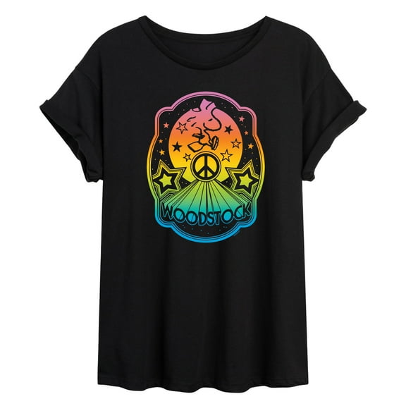 Peanuts - Psychedelic Color Burst Woodstock - Peace - Juniors Ideal Flowy Muscle T-Shirt