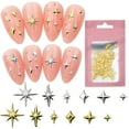 thumbnail image 2 of 400 Pcs Gold Nail Charms 3D Alloy Nail Rhinestones Shiny Nail Art Design Kawaii Nail Gems Jewelry Metallic Nail Supplies Accessories Stars Manicure Decoration for Women Girls DIY E22, 2 of 3