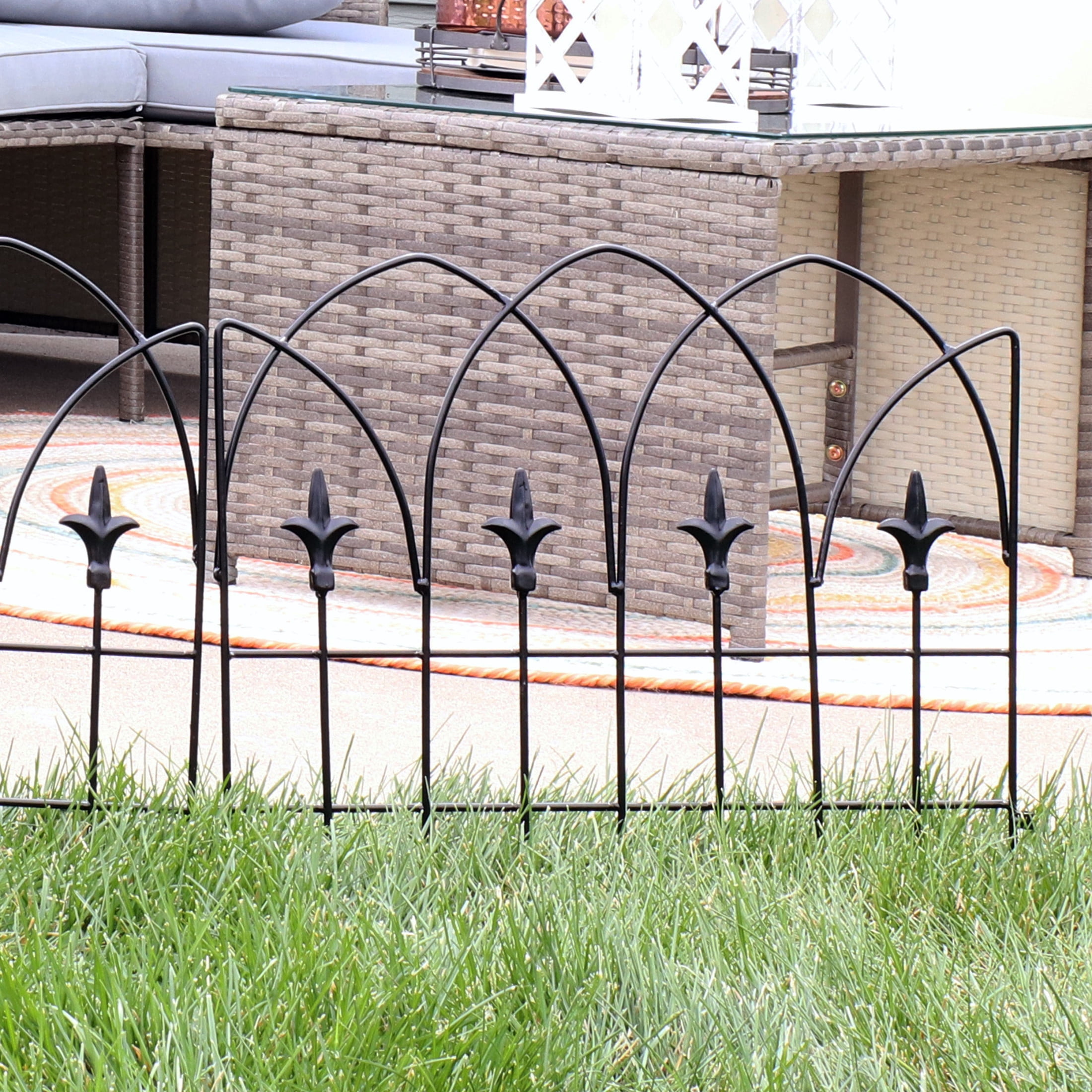 Sunnydaze Bayonne 19" x 19" Black Steel Decorative Garden Fence Panels (5 Count)