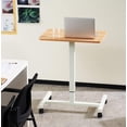 thumbnail image 2 of Mobile Laptop Desk Pneumatic Sit to Stand Table Height Adjustable Rolling Cart with Lockable Wheels for Home Office Computer Workstation 28" x 19" Beige Round Edge Design Elegant, 2 of 17