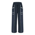 thumbnail image 4 of Wide Leg Pants for Women with Pockets Plus Size Elastic Waist Women's Casual Solid Color Baggy Wide-Leg Pants Navy M, 4 of 9