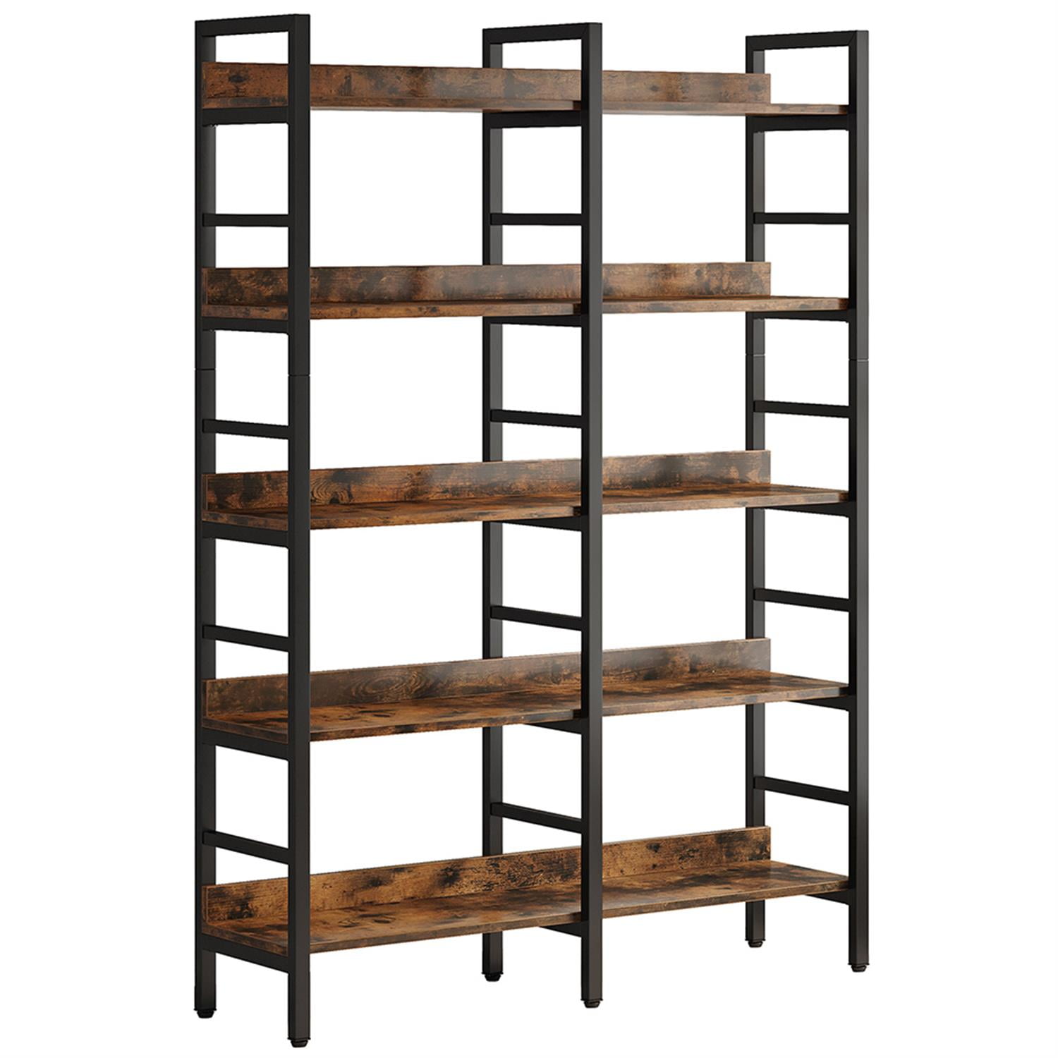 Demi Bonn 5-Tier Bookshelf, 70" Double Wide Bookcase Storage Shelves Unit for Bedroom, Living Room, Brown