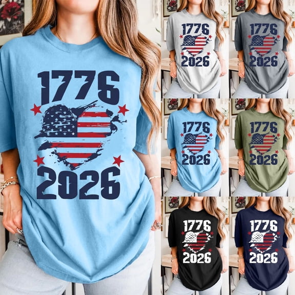 HCYSFG Womens Summer Crew Neck Elbow Sleeve Tops July 4th Independence Day Flag Motif Tees 250th Anniversary T-Shirts