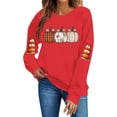 thumbnail image 2 of TKLPEHG Fall Pumpkin Sweatshirt for Women Plaid Pumpkin Graphic Pullover Vintage Halloween Thanksgiving Casual Long Sleeve Tops (Red,XL), 2 of 6