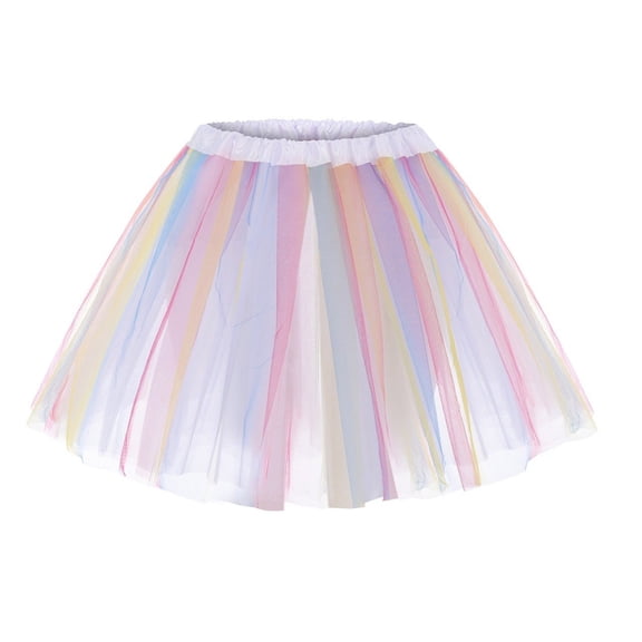 Women's Colorful Tulle Skirts Elastic High Waist Pleated Mesh Skirt Rainbow Tutu Skirt Layered Tulle Skirt Gifts