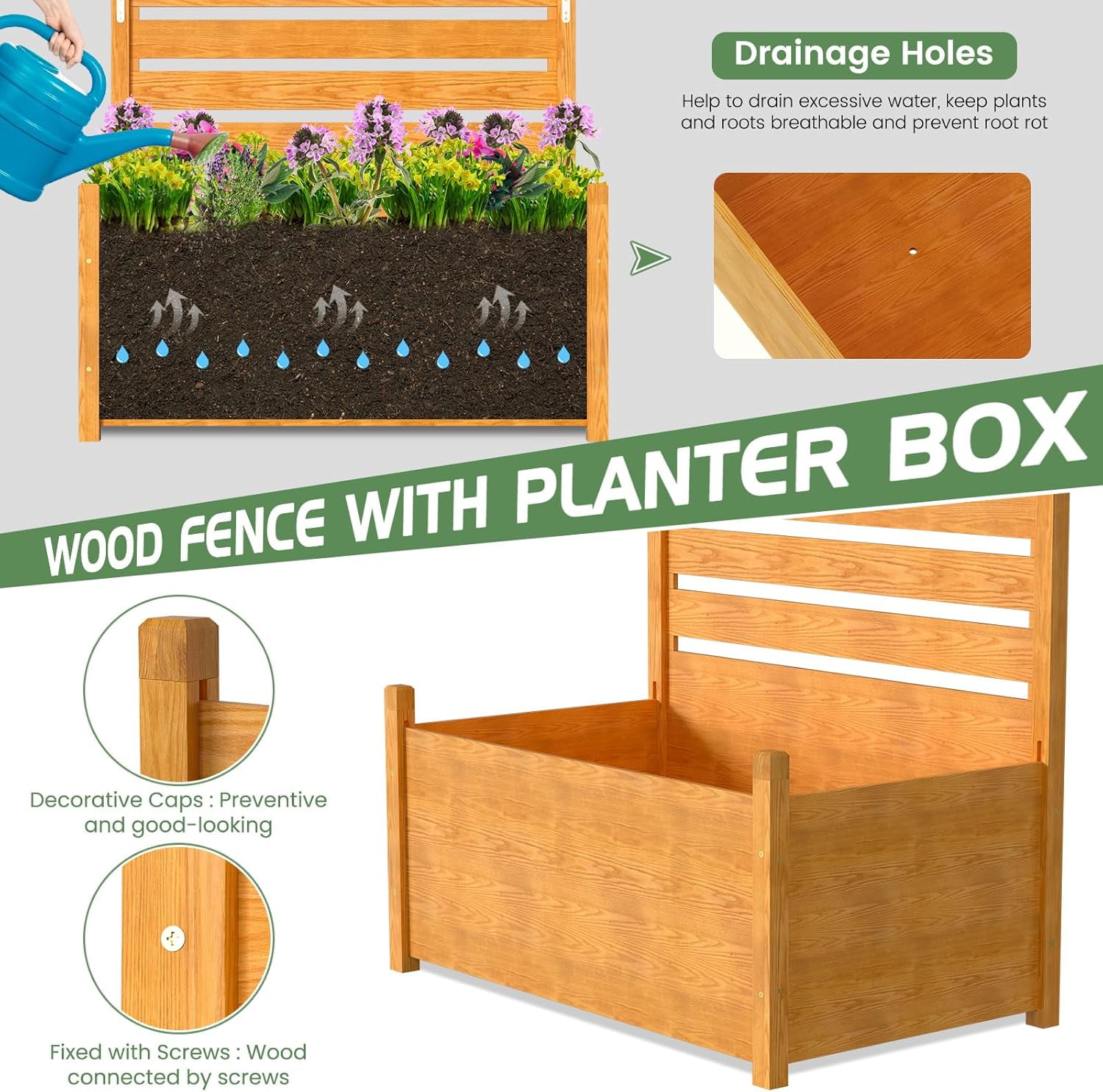 Outdoor Privacy Screen Privacy Fence Panels for Outside, 1 Panel 41"W X 73"H Wood Decorative Fence with Planter Box,Pool Equipment Enclosure, Patio Garden Fence Perfect to Enclose Trash Cans,AC Unit