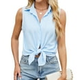 thumbnail image 3 of Womens Sleeveless Button Down Shirt Collared Blouse Casual Office Shirts Basic Tank Top Sky Blue S, 3 of 10
