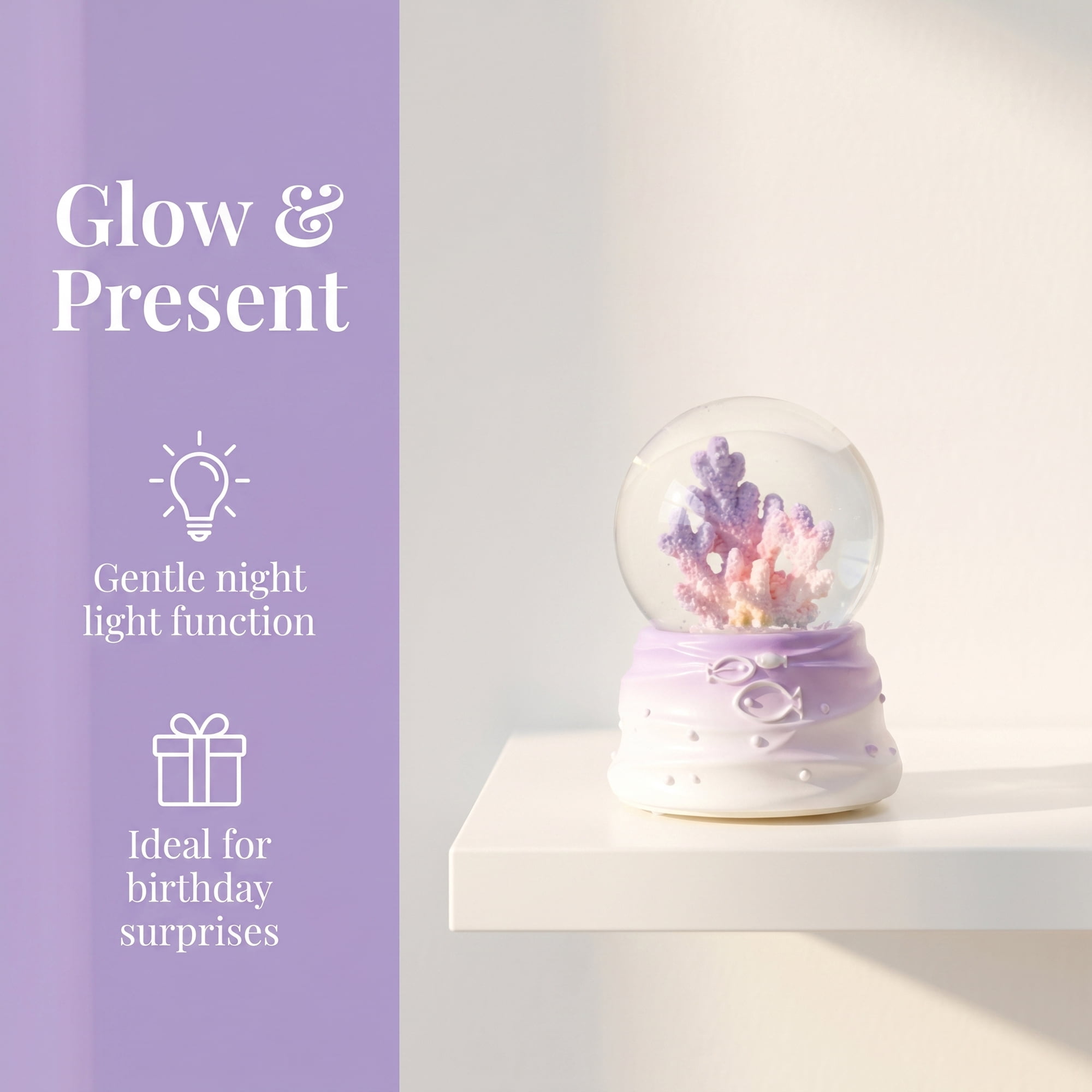 Unique Bargains Cute Cartoon Light Up Crystal Ball Mini Resin Figurine Snow Globe Purple