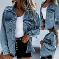 thumbnail image 2 of Yindaity Womens Denim Jacket jackets for women jean jacket women women's basic solid color button down denim cotton jacket with pockets denim jacket coat winter coats for women (Blue,M), 2 of 6