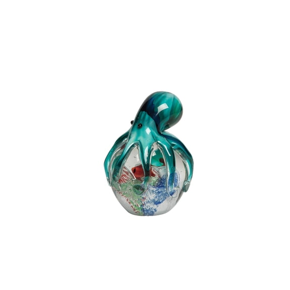 Beachcombers Glass Octopus On Ball Figurine L4.33 X W2.28 X H5.39 Blue