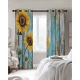 thumbnail image 4 of Summer Sunflower Blackout Curtains for Bedroom Living Room Darkening Curtains 54 Inch Long Blue Wood Grain Farmhouse Country Short Curtain for Small Window Treatment Grommet Drapes 52"x54"x2, 4 of 9