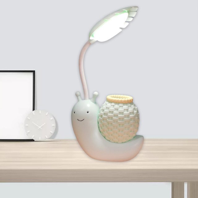 Lámparas de escritorio Botón pulsador para oficina en hogar, lámpara de escritorio LED recargable con soporte para teléfono con bolígrafo Lámparas de Azul Yinane Lámpara de escritorio de caracol de dibujos animados