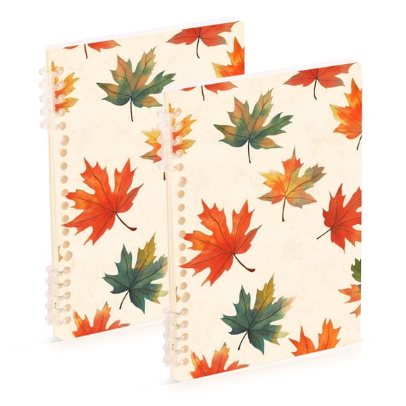FORMRS 1-Subject Spiral Notebook 8" x 5" College Ruled 60 Refillable Sheet A5 Hard Cover, 2 Pack, Orange Autumn Leaves