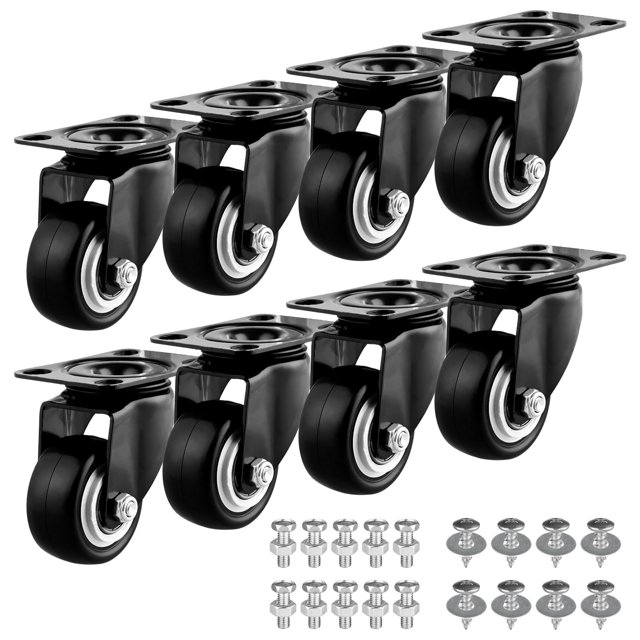 Ruedas de 1,5" Juego de 8 ruedas industriales de alta resistencia sin freno Ruedas de PU Ruedas giratorias con doble rodamiento de bolas Silenciosas para banco de trabajo Ruedas de placa para muebles