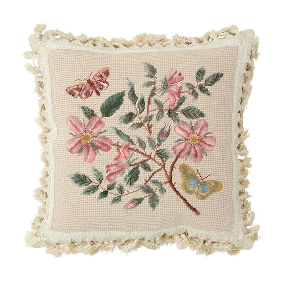 Flowers Needlepoint Throw Pillow, 17" x 17"