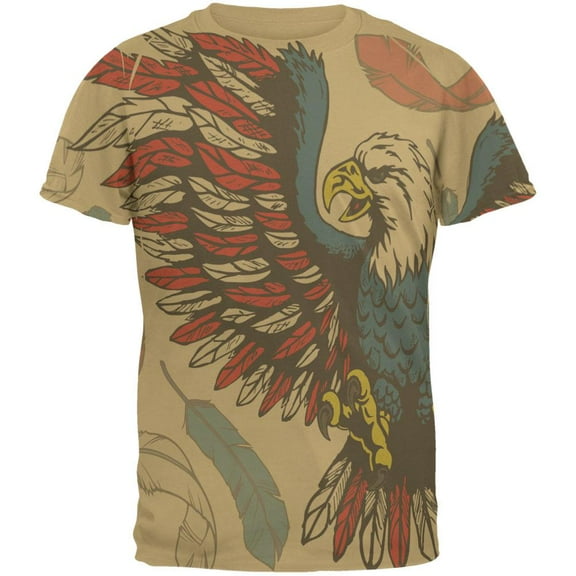 4th of July Patriotic Eagle Feathers All Over Mens T Shirt Tan SM
