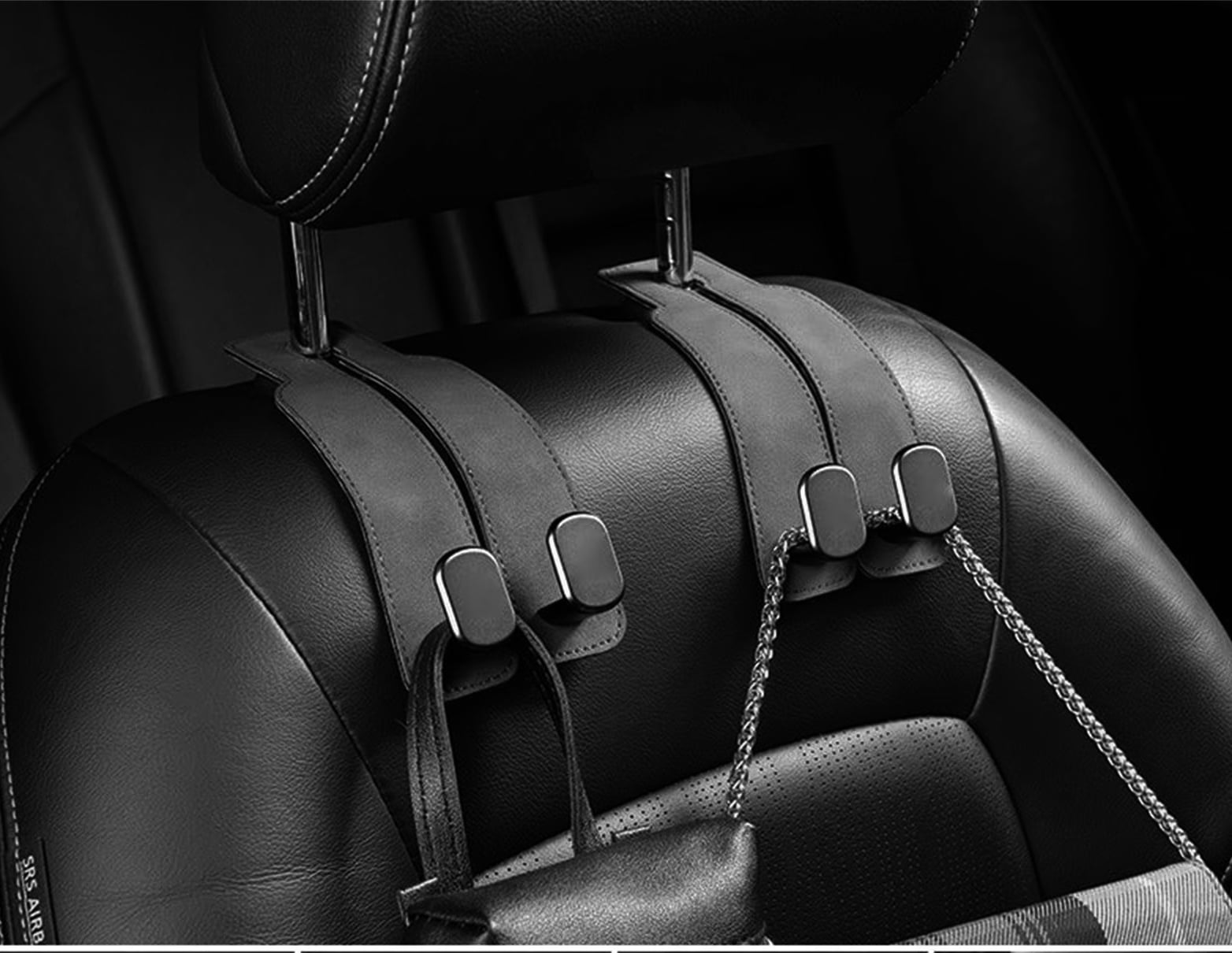 AUTO DRIVE 2-Piece VEGAN LEATHER HEADREST HOOKS,UNIVERSAL FIT