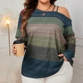 thumbnail image 2 of Women's Cold Shoulder Tops Long Sleeve Plus Size Color Block Pullover Shirts Fashion Fall Casual Loose Blouses (Blue 3XL), 2 of 4